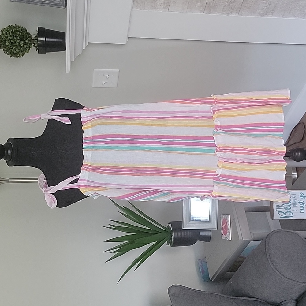J. Crew Multicolor Stripe Tie-Shoulder Swim Coverup - White, Pink, Yellow, Blue